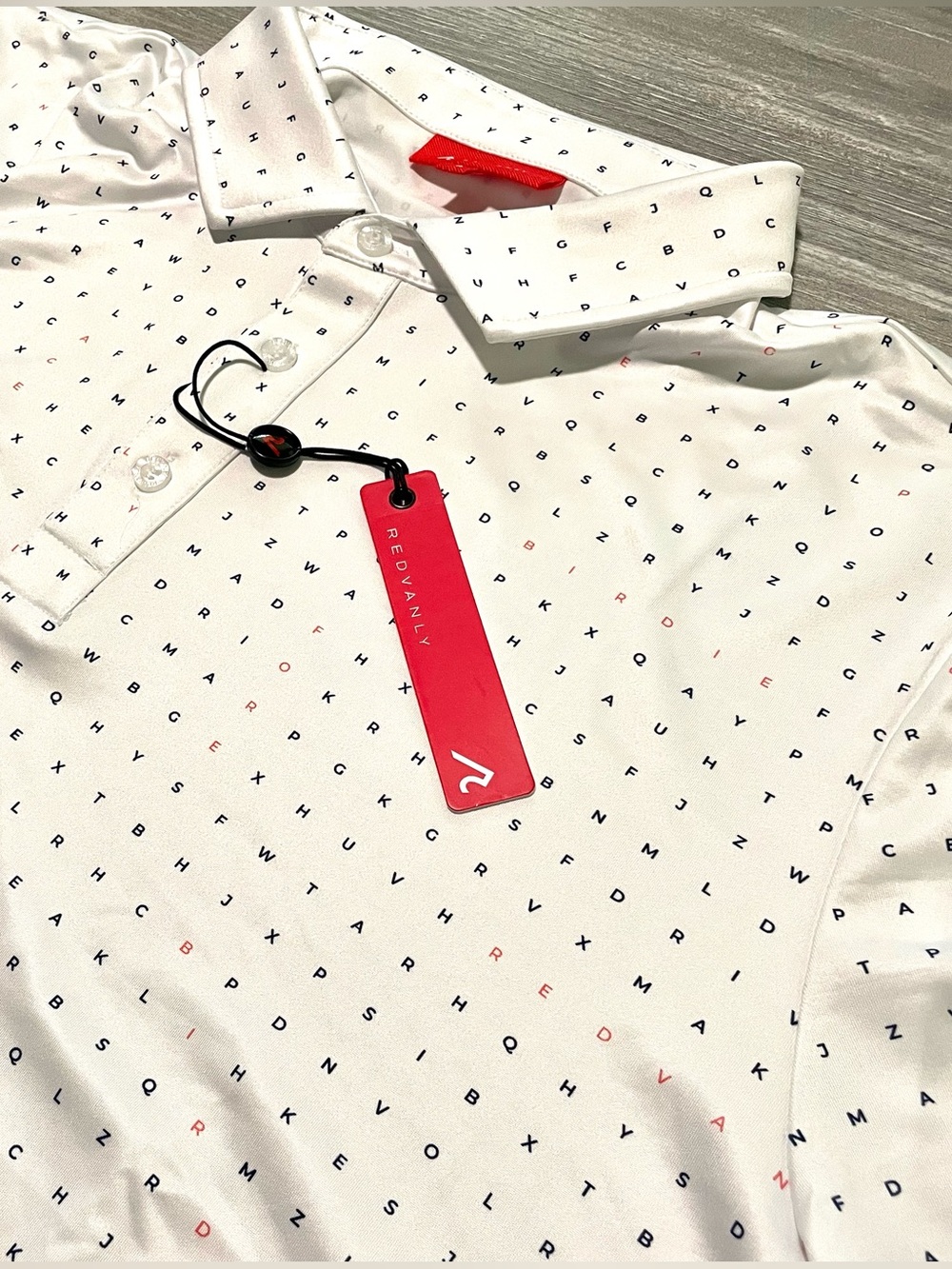 Redvanly Athletic Luxury Golf Polo White Micro-Print Letter Performance Shirt